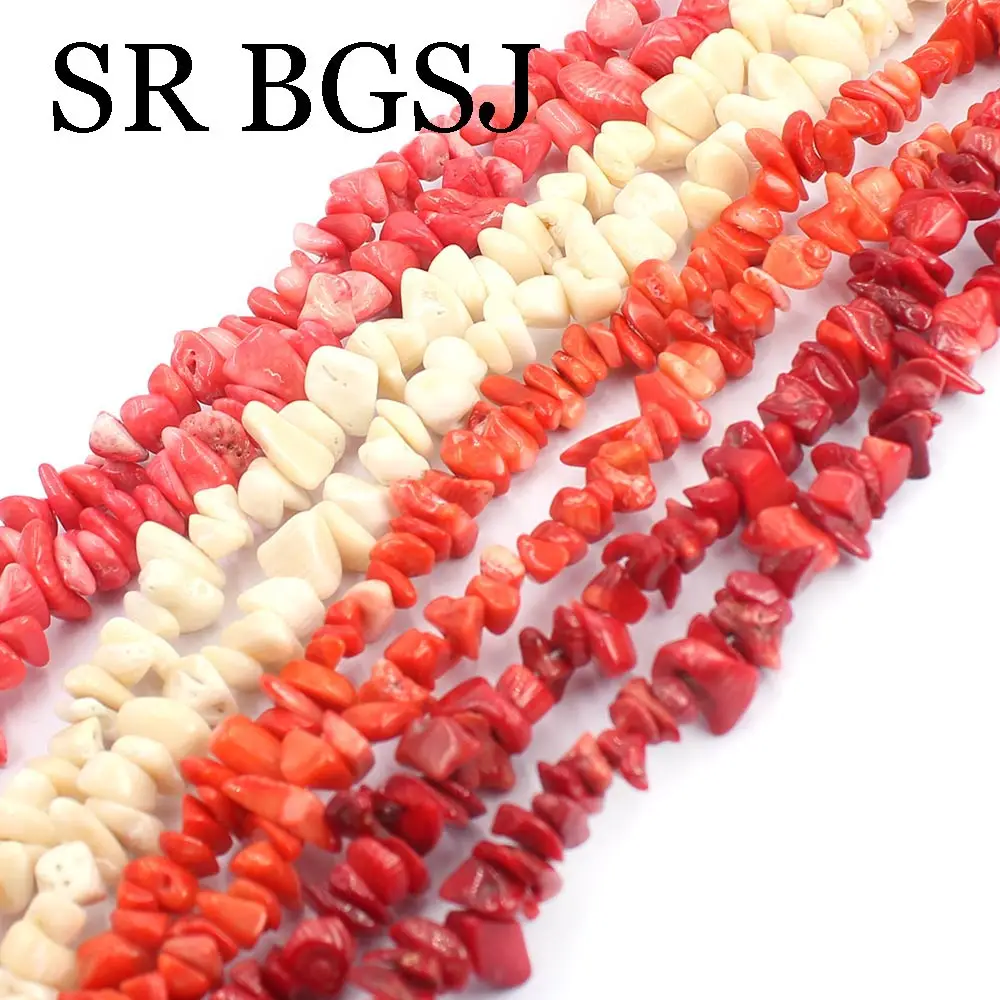 7-8mm 34inch White Pink Orange Red Freeform Natural Sea Bamboo Coral Chips DIY Beads Jewelry Making Long Strand