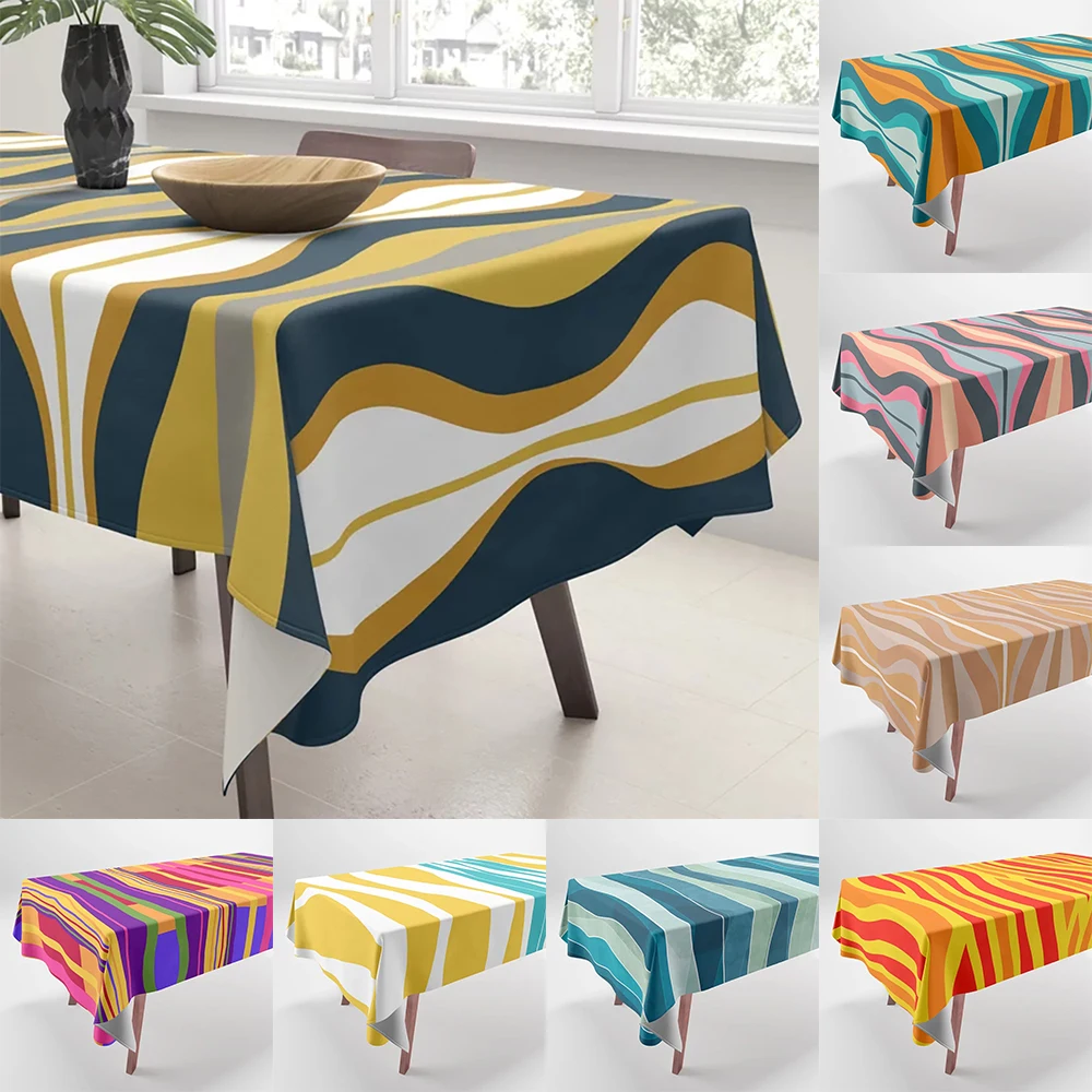 Colorful Striped Tablecloths Printed  Home Decor Rectangular Party  Stain Resistant Tablecloth Dust Cloth