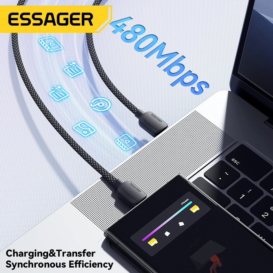 Essager 100W USB Type C To USB C Cable 5A PD Fast Charging Cable Type C Wire For Xiaomi Samsung Huawei Oppo Oneplus Macbook iPad, image 6