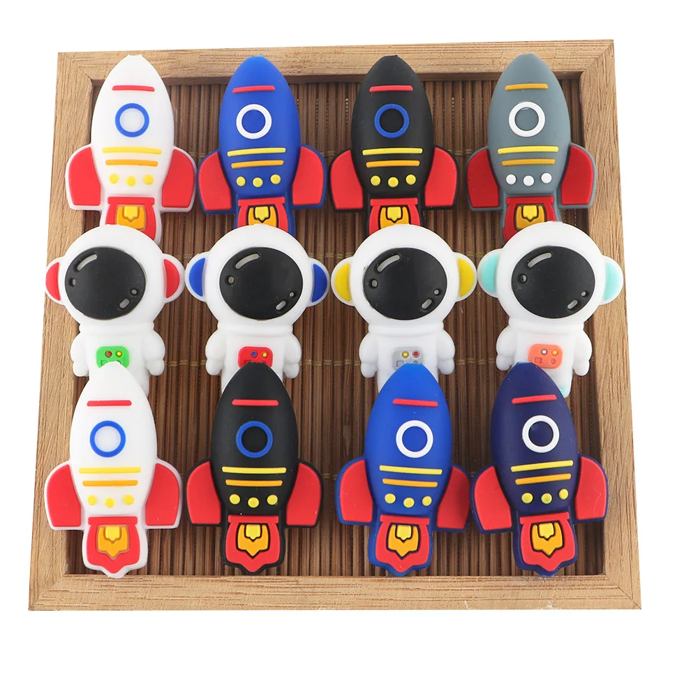 5pcs 3D Silicone Bead Stereoscopic Rocket Astronaut For Making DIY Keychain Backpack pendant Bracelet