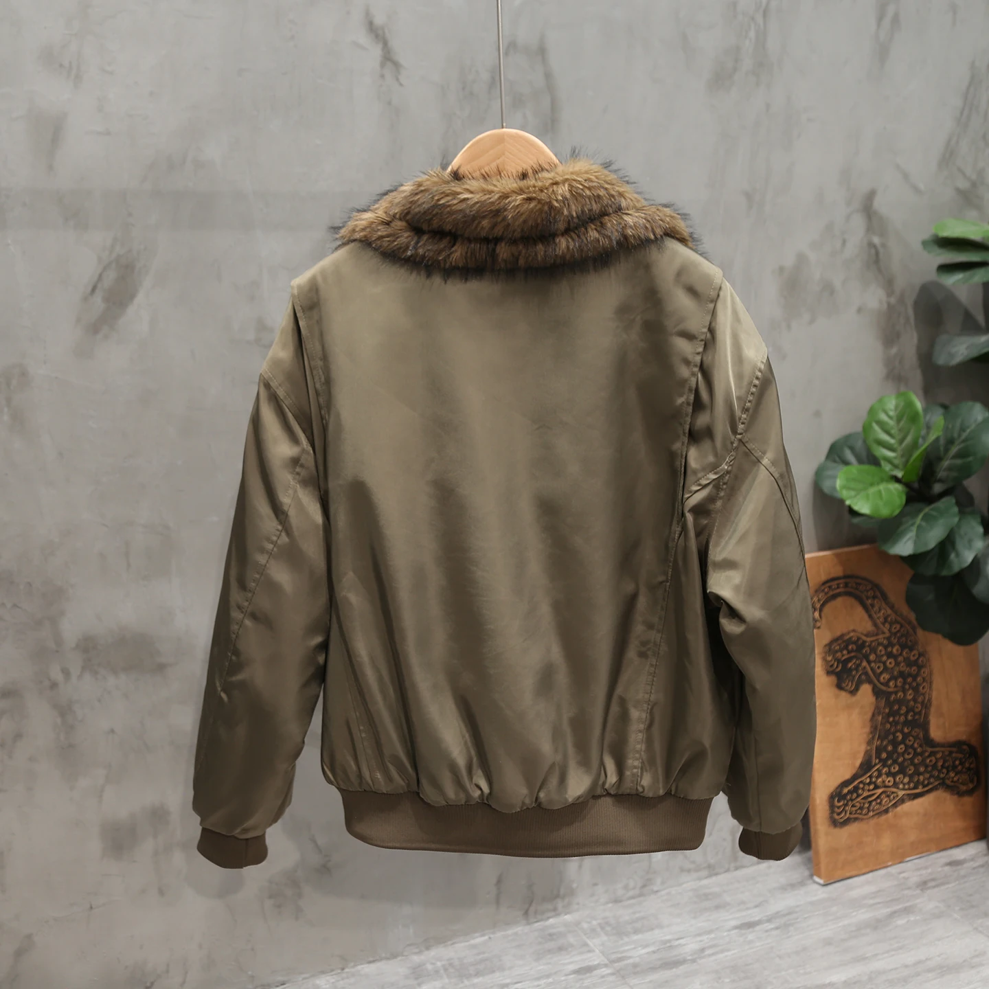 Fake Fur Collar Cotton Jacket For Men Autumn Winter Lapel Splicing Thick Coat American Fashion High Street Male Warm Overcoat