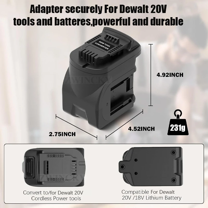 2-in-1 Adapter for DeWal，20V Li-ion Battery for DeWal，20V Power Tools Dual Battery Converter Increase Working Hours