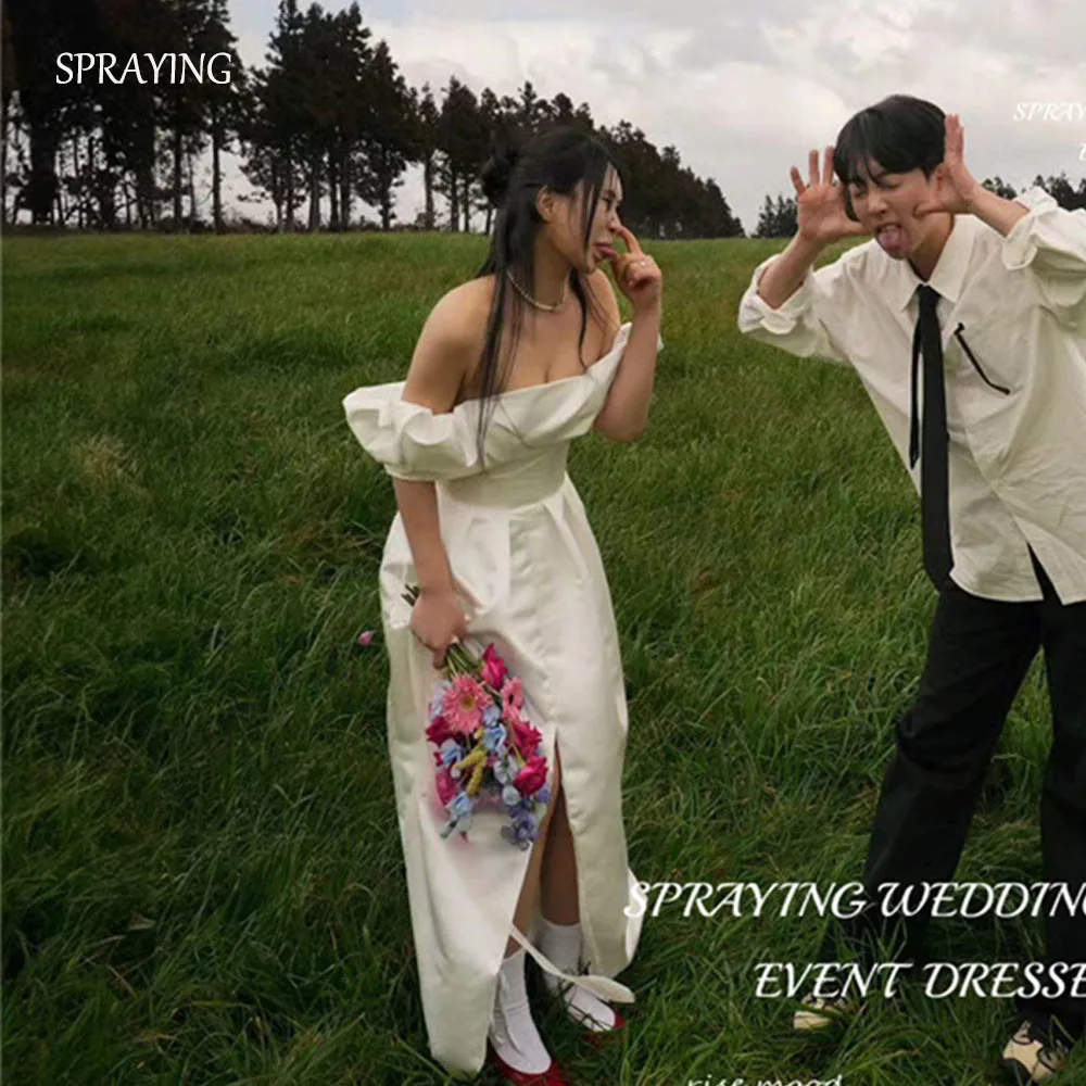 

SPRAYING A-Line Puff Sleeve 2024 Korea Wedding Dresses High Slit Bridal Gown A-line Sweep Train Evening Party Gown Photo Shoot