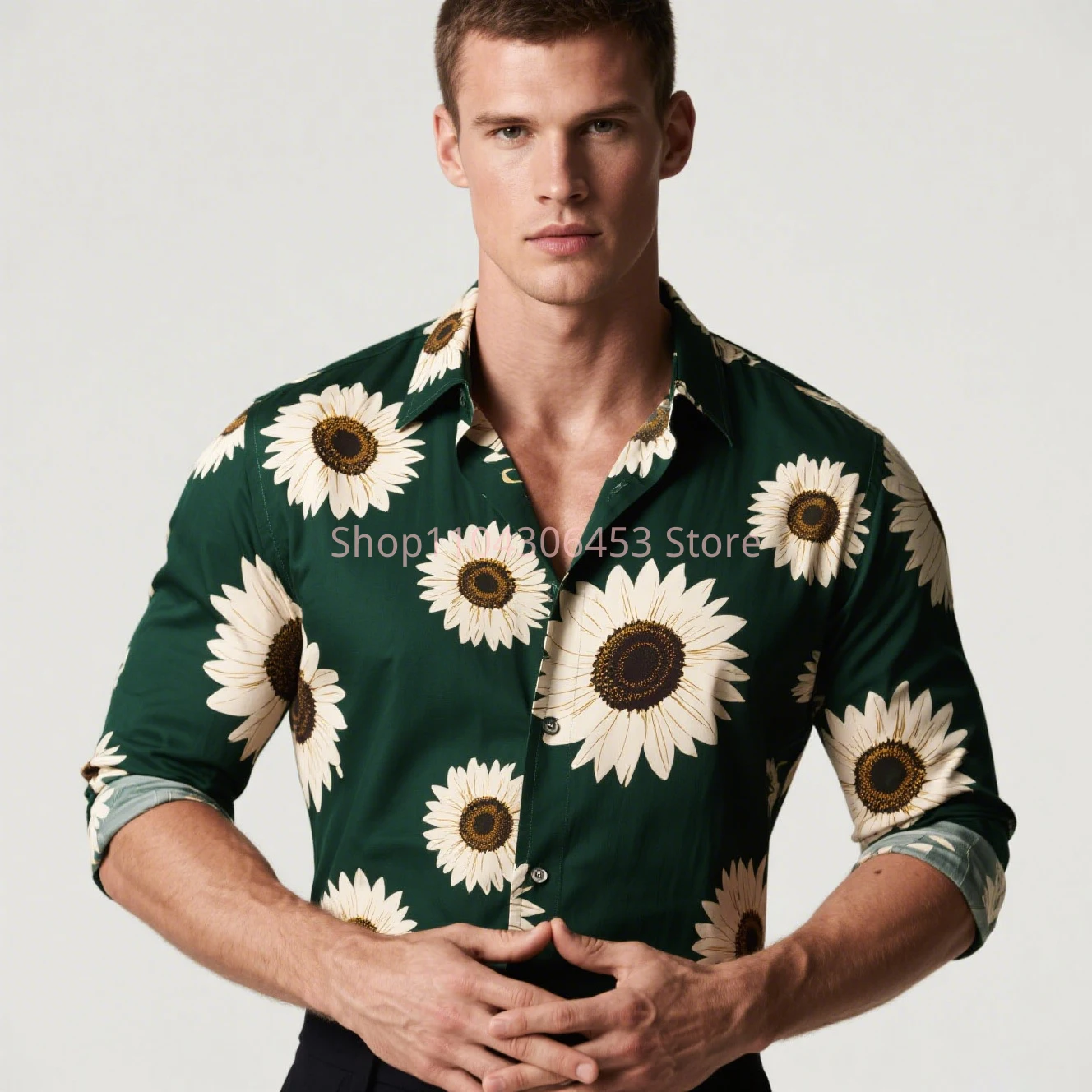 Men's Festive Chrysanthemum 3D Print Original Design Shirt Hawaiian Vacation Casual Long-sleeved Lapel Shirt Business Simple Top