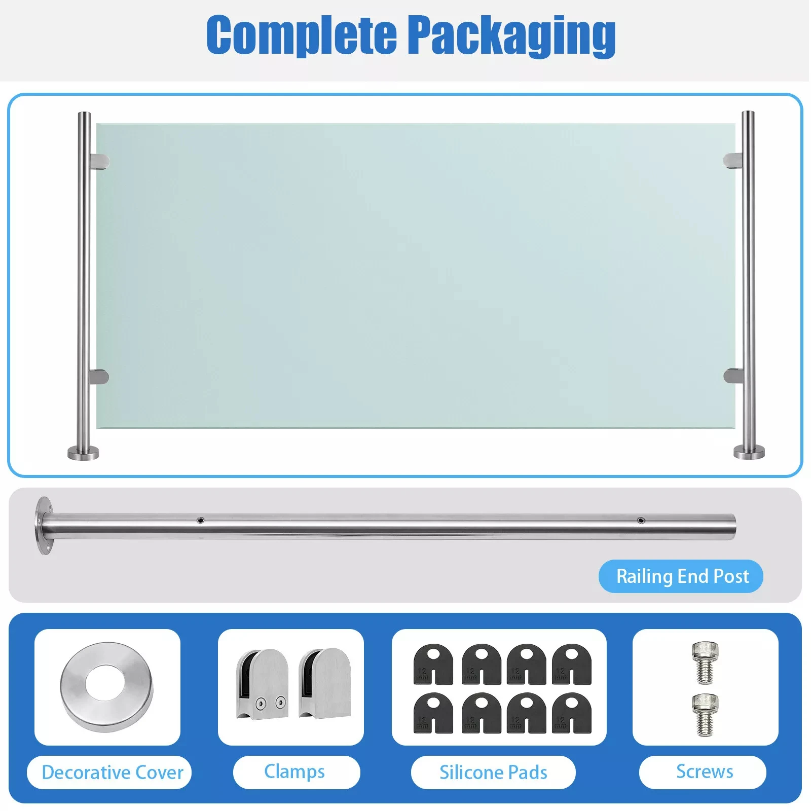 Aço inoxidável Vidro Balaustrada Postes, 110cm, Design Contemporâneo