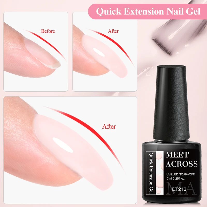 MEET ACROSS 7ml Milk White Pink Quick Extension Nail Gel Polish 3 In 1 Semi Permanent Soak Off UV Gel Varnish Nail Art Manicure