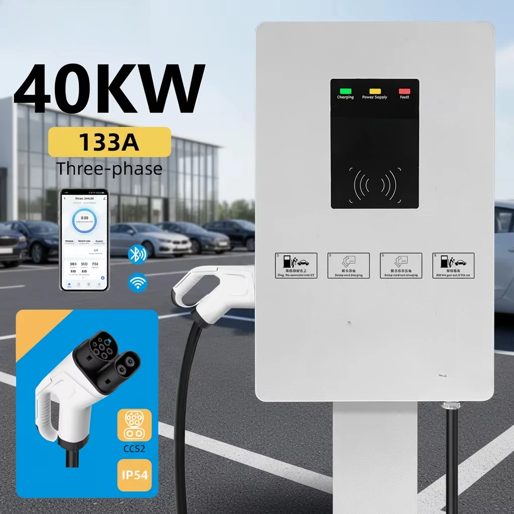 Wall-mounted Ev Charging Station 20/30/40KW IP54 Waterproof Wifi App Control Fast Ev Charger