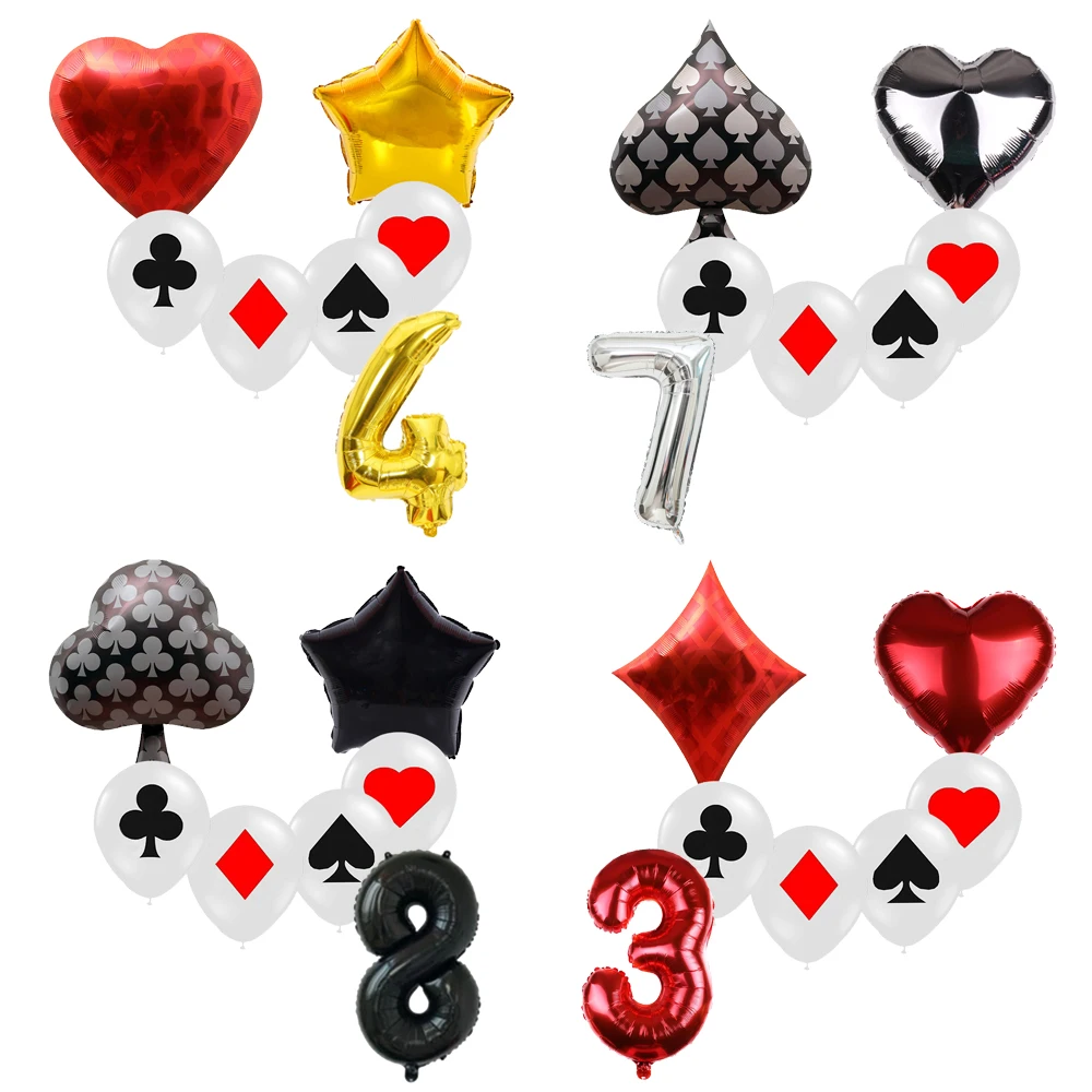 

Casino Poker Spade Club Heart Diamond Birthday Party Decoration Number Metallic Latex Balloon Baby Shower Photography Props