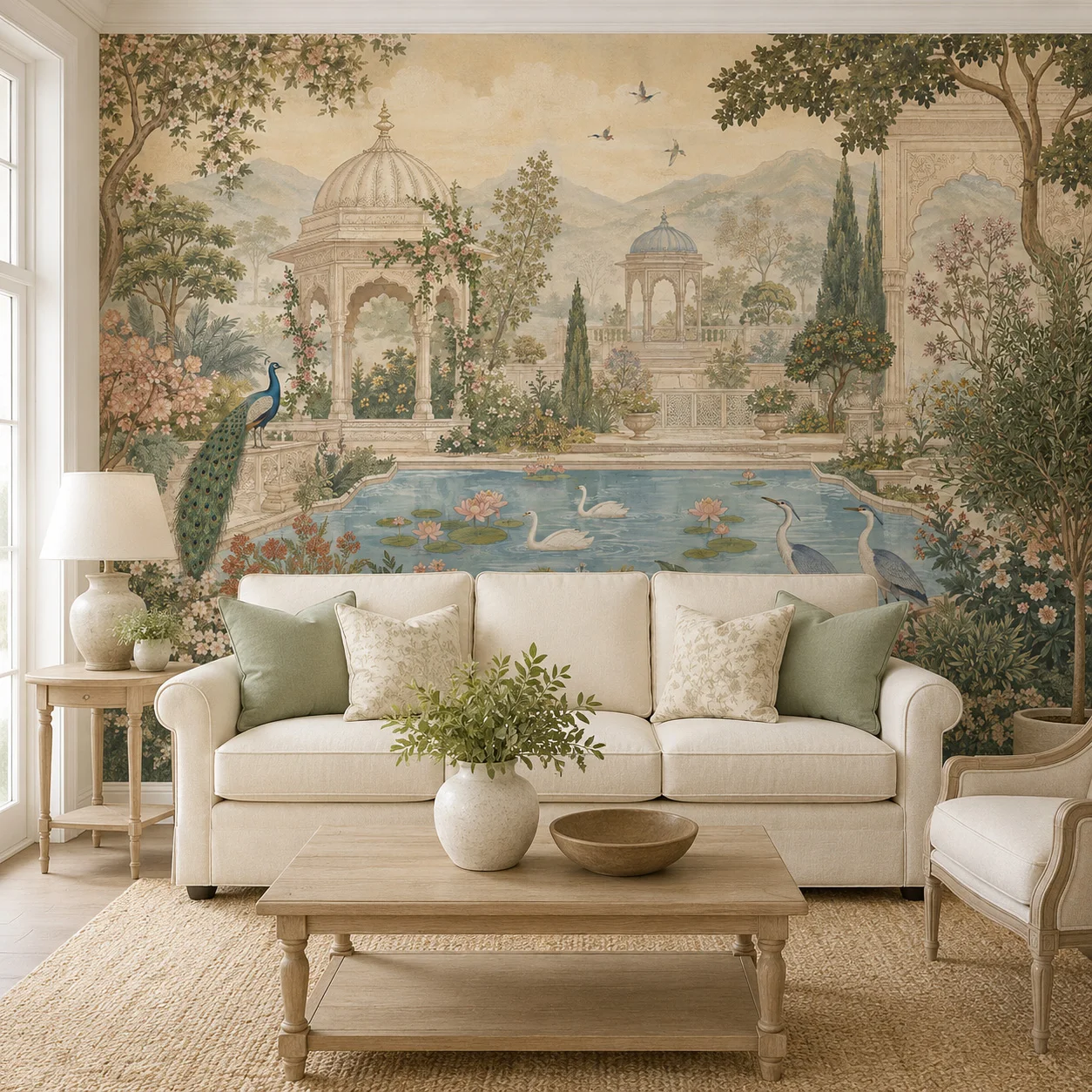 Custom Vintage Palace Garden Wallpaper Mural Peacock Swan Floral Landscape Wall Decor Living Room Non Self Adhesive