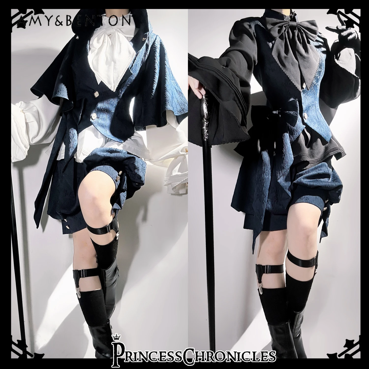 Vintage Court Style Medieval Lolita Cosplay Outfit Set with Rabbit Ear Hooded Jacket Vest Shorts And Shirt Sweet Cool Girl Theme - view 2