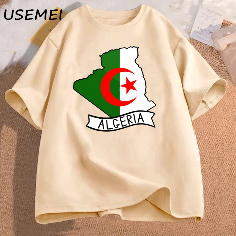 Algeria Flag Map T Shirt Algeria Trip Tee Algerian T-Shirt O Neck Graphic Tees Women Men Cotton Short Sleeve Tshirt Man Clothes