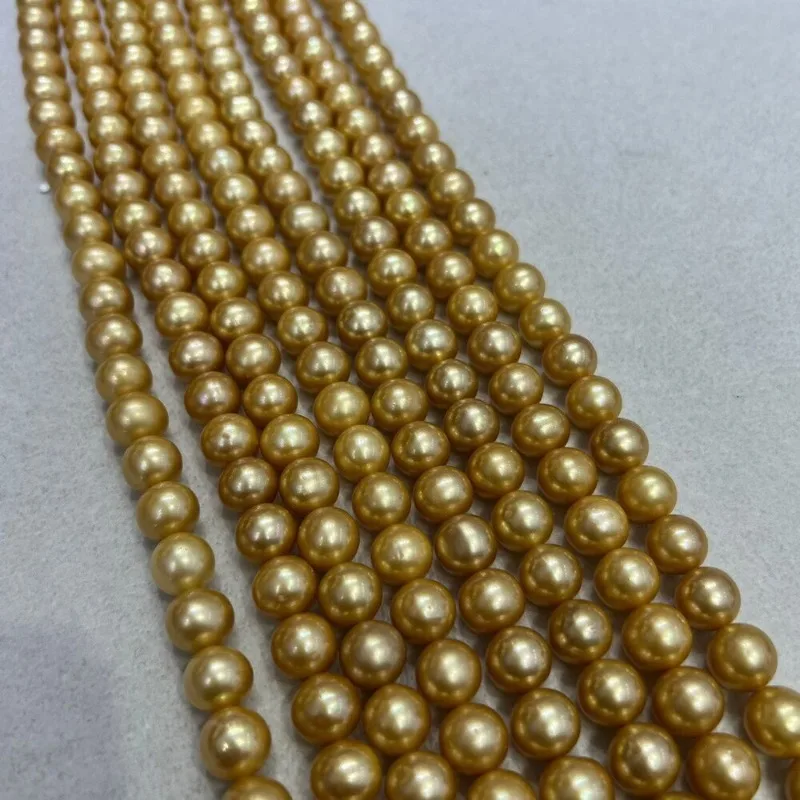 HUGE AAAA 10-11mm Natural South Sea Golden Round Women's  Pearl Necklace 17 Inch 14k Gold