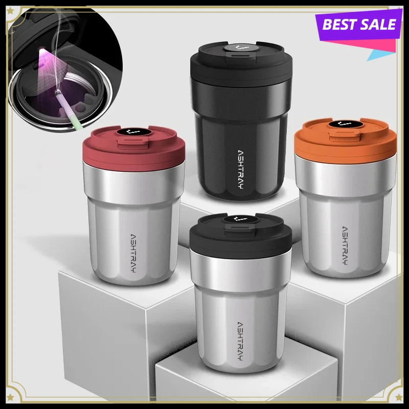 New Car Ashtray Coffee Cup Style with LED Light Metal Lining ABS Shell Storage Cup car accessories Suitable for BMW KIA Audi