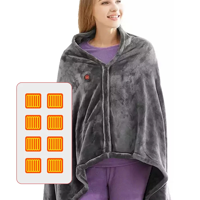 

Double-faced Coral Fleece USB charge Warm Shawl Heated Plush Cape Heating Lap Throw Blanket