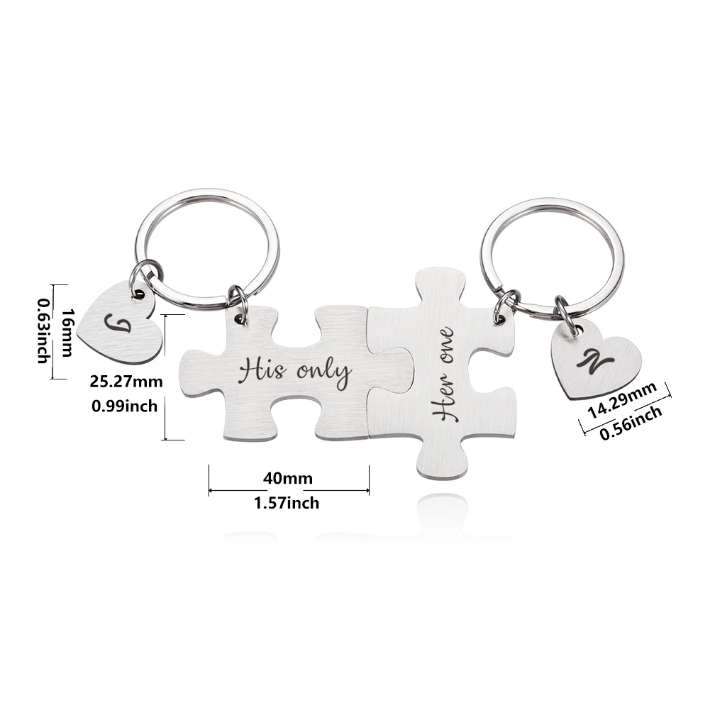 2023 New 2PCS Customized Couple Keychain Personalized Puzzle Shape Gift for Girlfriend Boyfriend Husband Wife Gift