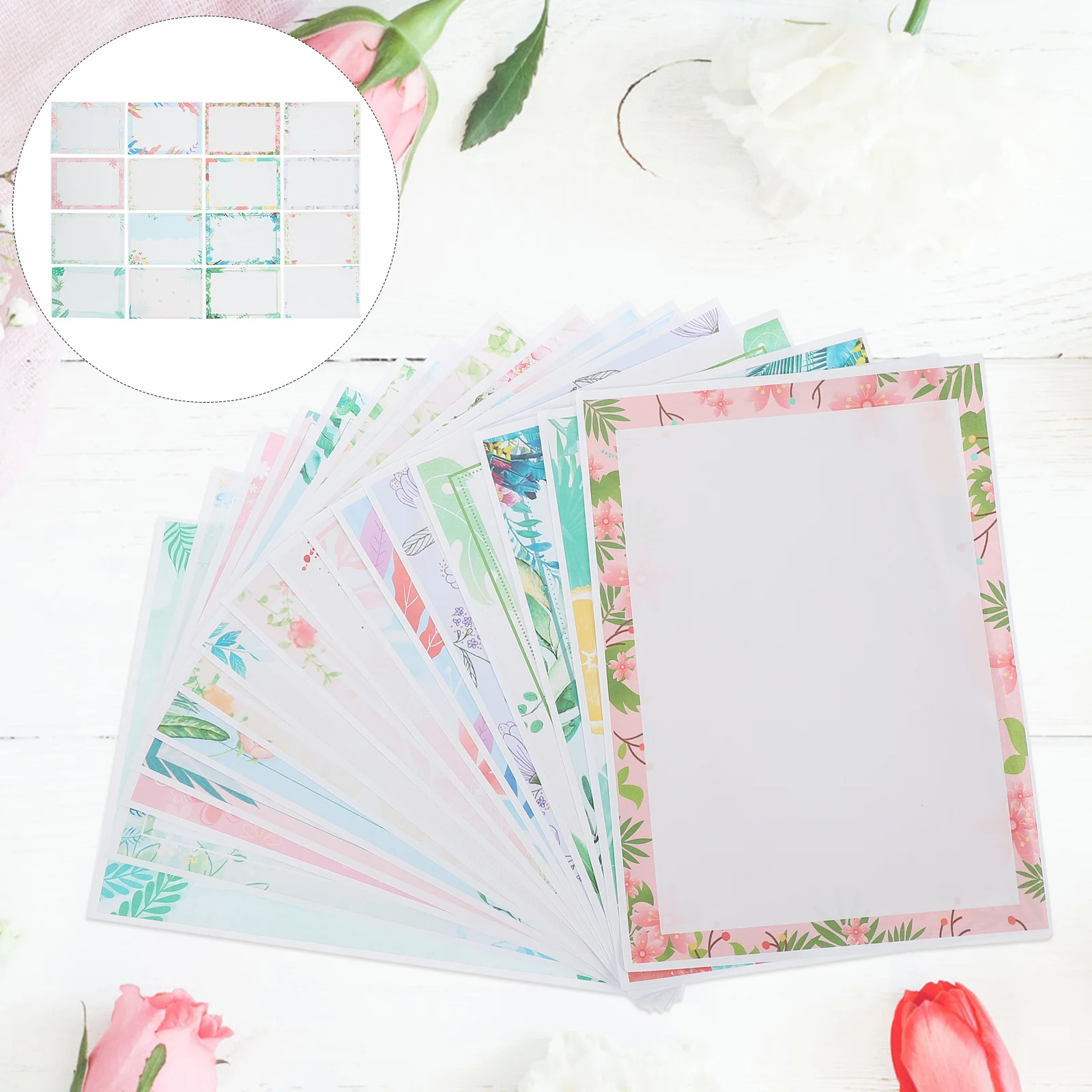 160 Pcs Printer Paper Letter Stationery Students Writing Decor Fresh Flower Border Floral Child