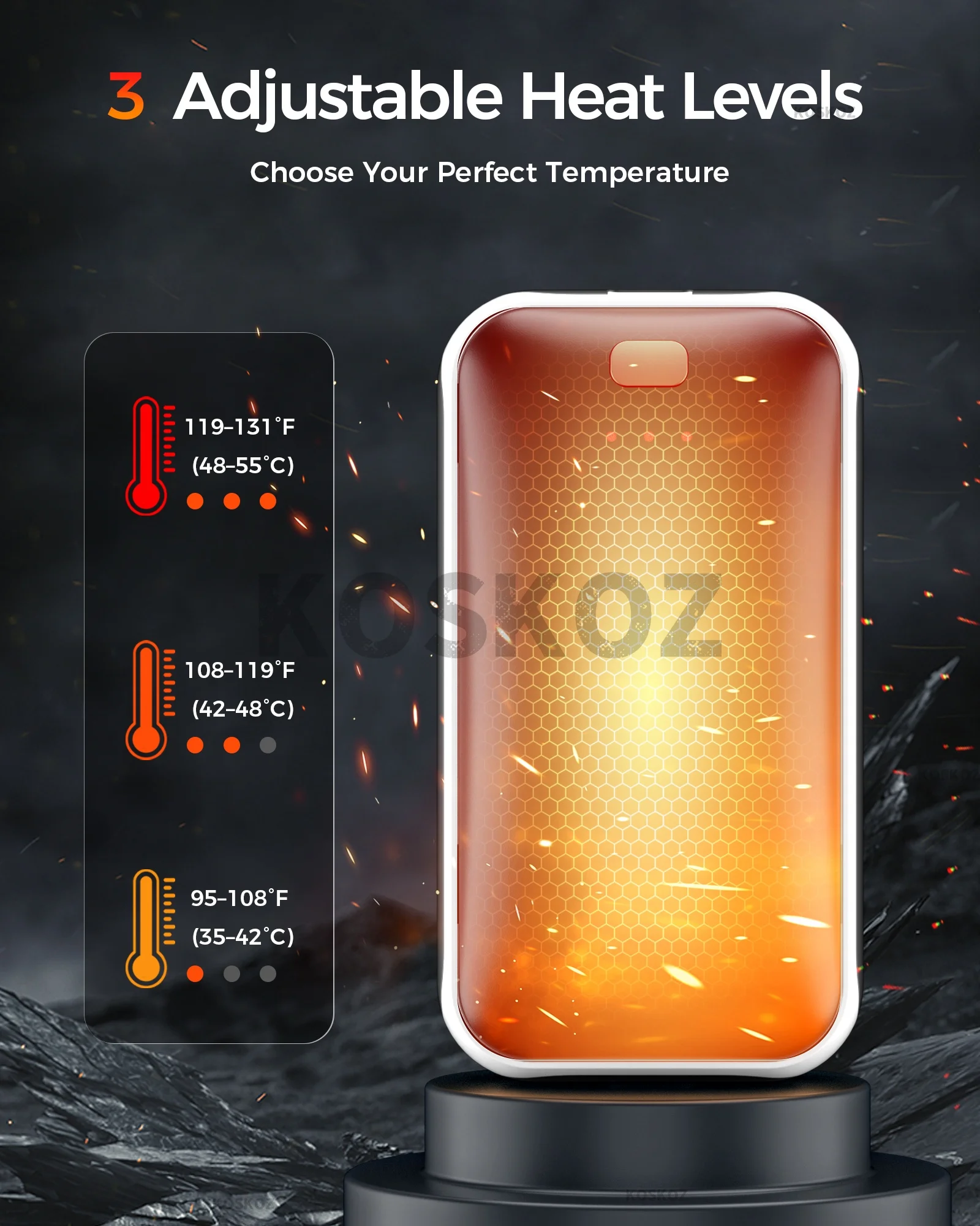 Rechargeable Electric Hand Warmers 2-Pack, Slim Pocket Design, USB-C Charging, 3 Heat Settings for Outdoor Use, Camping