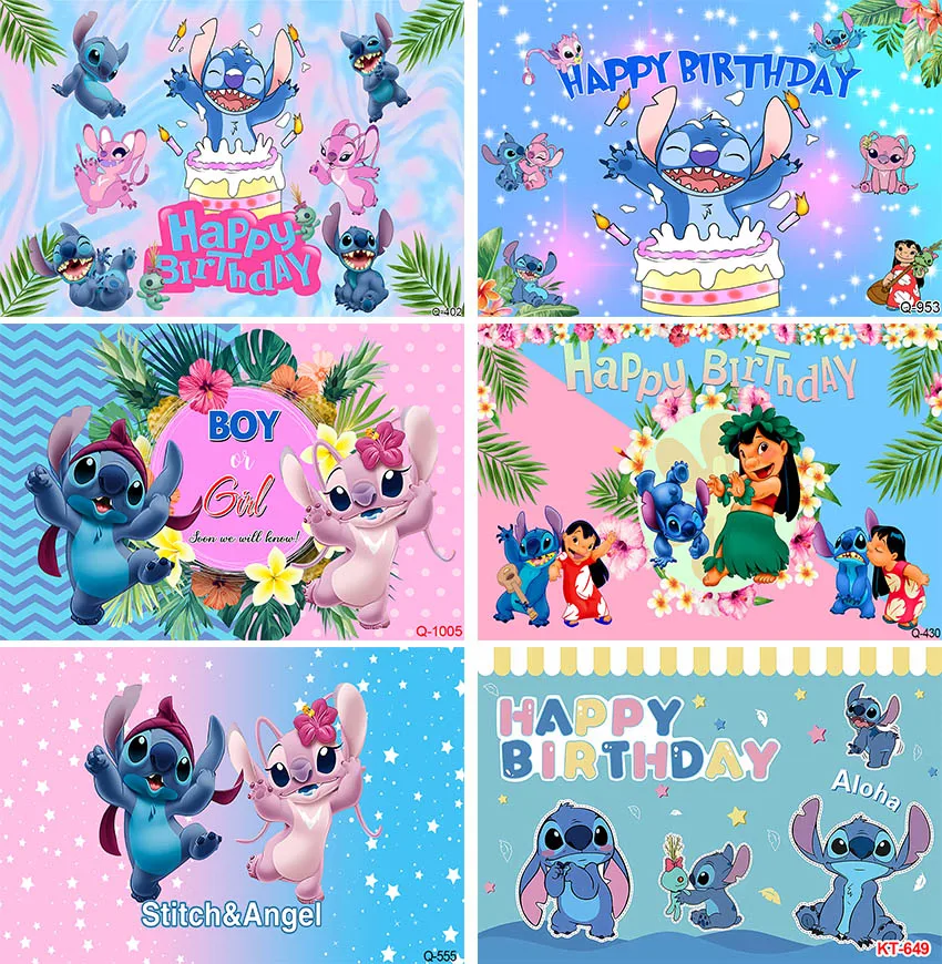 Cartoon Lilo & Stitch Theme Party Backdrops Photo Studio Hawai Hula Summer Girls Birthday Party Photography Backgrounds Custom