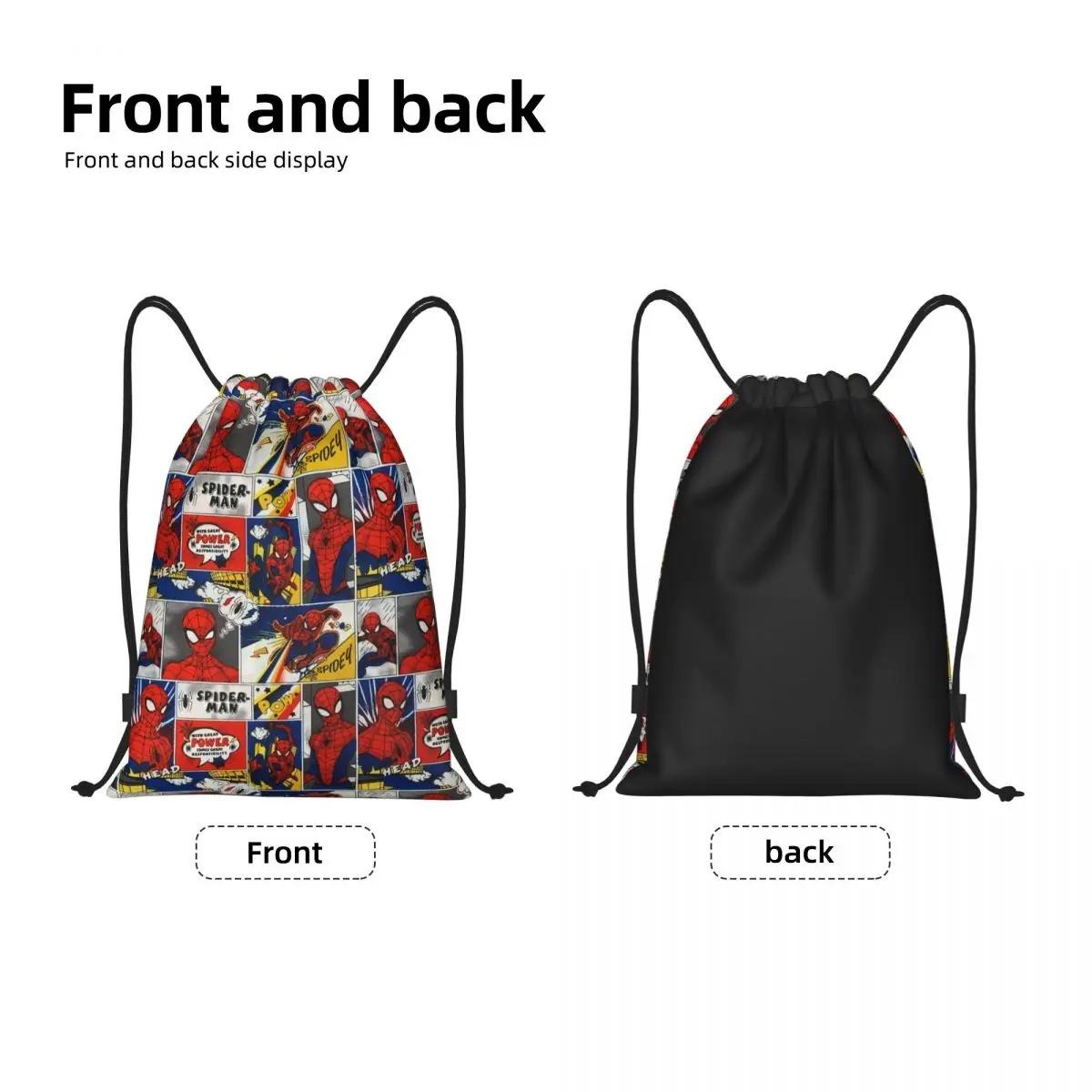 Custom Superhero Drawstring Backpack Sports Gym Bag for Women Men Spider Man Collage Shopping Sackpack