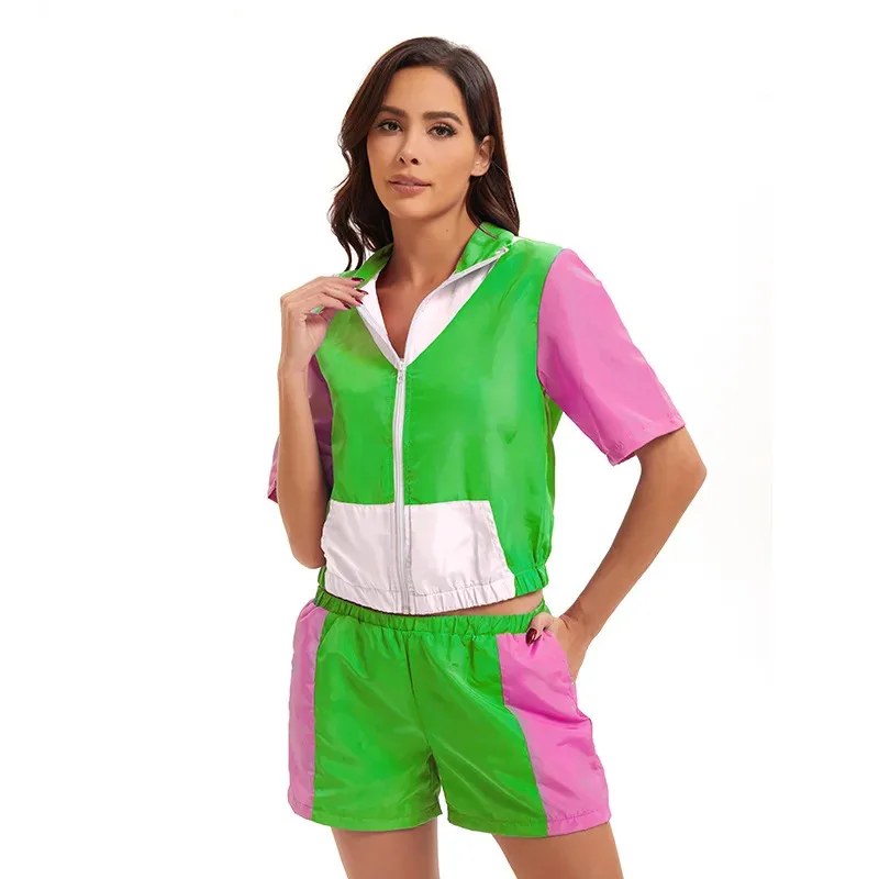 

asdh8@Carnival Disco Retro 80s Trendy Fashion Zipper Women's Sportswear Party Stage Performance Dress SetCOSda@