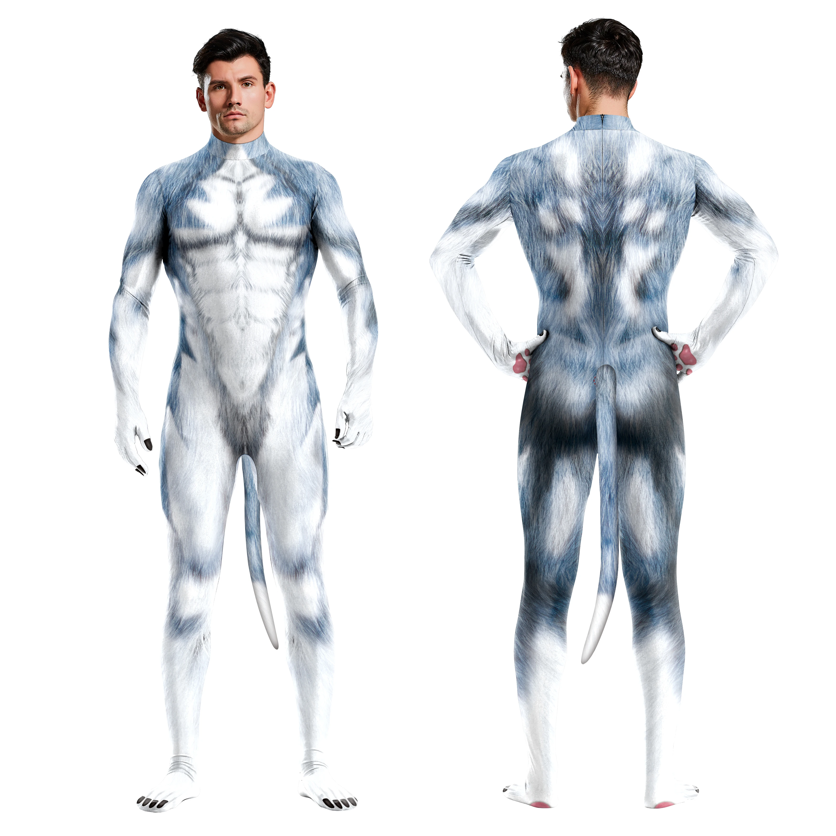 ฮาโลวีน Carnival Party Jumpsuit ทั้งชุดสัตว์ Catsuit พร้อม Zentai บอดี้สูทคอสเพลย์ฟิตเนสชุดเสื้อผ้า