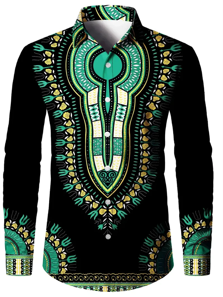 

2025 New Fashion Classic Ethnic Style 3D Printing 100% Polyester Men's Shirt Autumn Casual Breathable Party Shirts Harajuku Tops