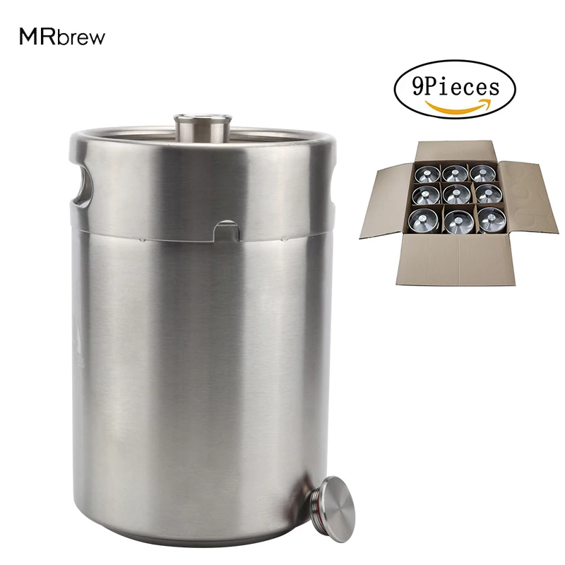 9Pcs Stainless steel Mini Beer Keg 5L Beer Growler Homebrew Craft Beer Barrel Singel Wall Beer Keg