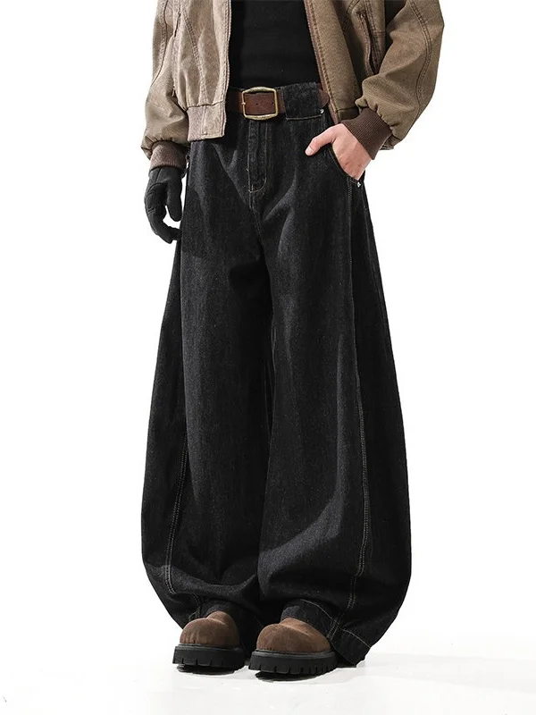 

Ретро-джинсы в американском стиле с широкими штанинами, мужские модные прямые джинсы с высокой талией, повседневная одежда