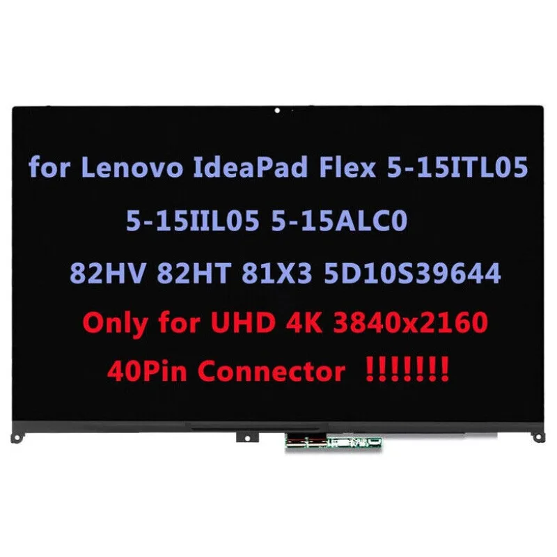 

New For Lenovo ideapad Flex 5-15IIL05 15.6" UHD 4K Lcd Touch Screen+Bezel Assembly 5D10S39644