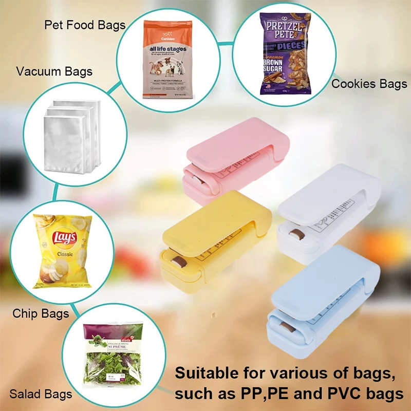 Mini Heat Bag Sealing Machine Package Sealer Bags Thermal Plastic Food Snack Bag Closure Portable Sealer Packing Kitchen Gadgets