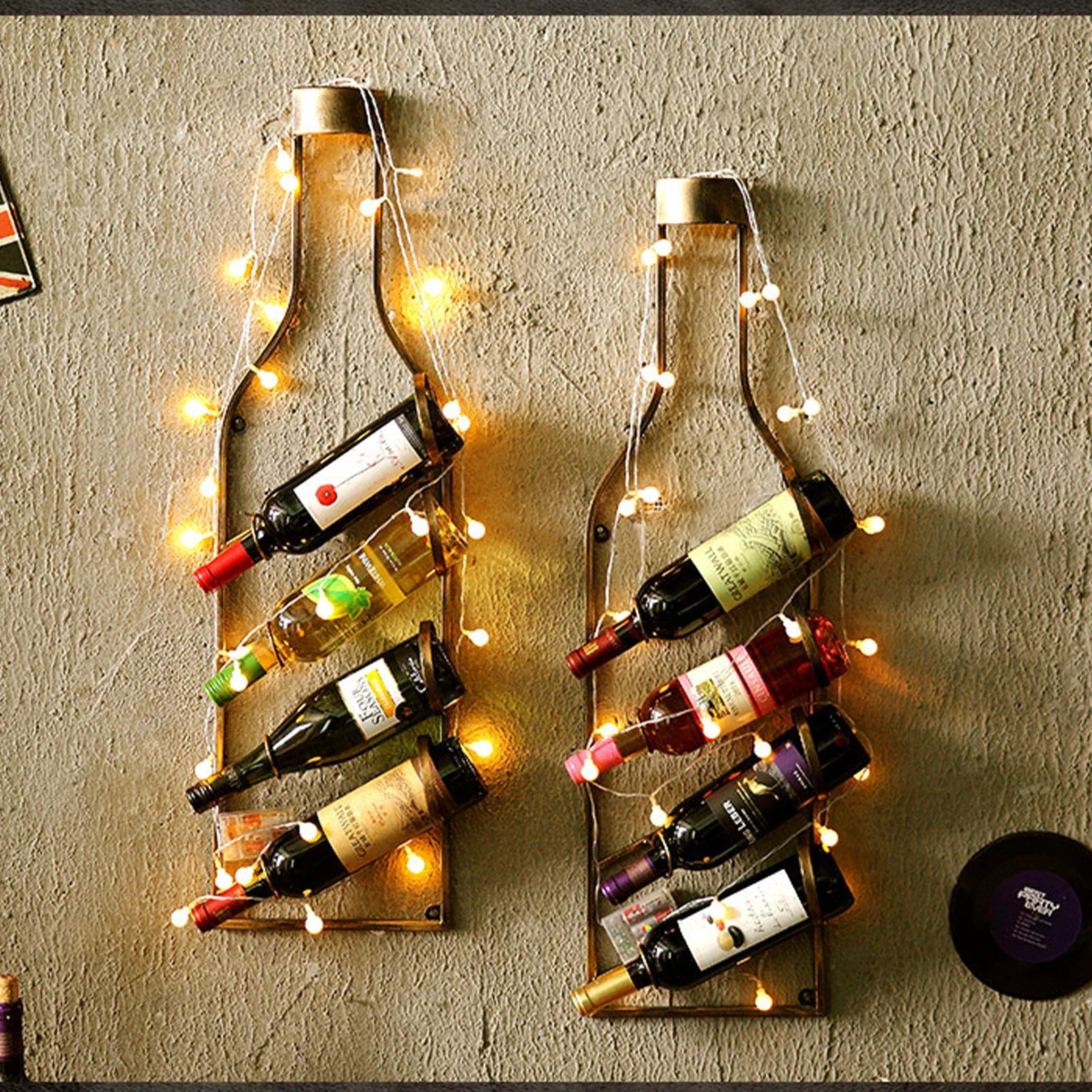 Retro Wall Mount Wine Rack Display Storage Organizer 4 Bottle Home Pub Bar Decor Wine Rack Home