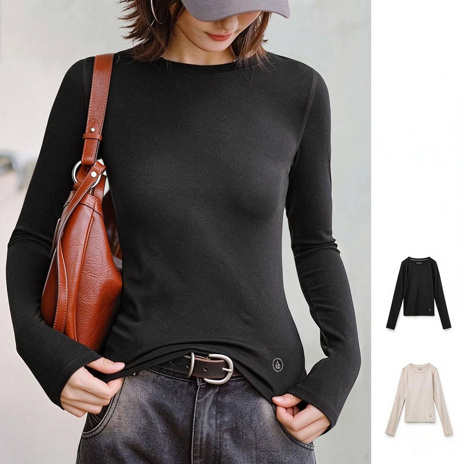 Undershirt Crew Neck - Thermo-Oberteil mit Rundhalsausschnitt, Strick-Langarmshirts, schmal geschnitten,
