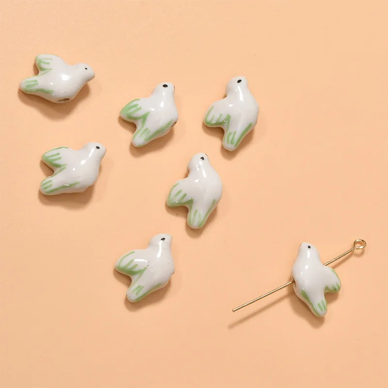 5pcs 19x13mm Hand Painted Pigeon Ceramic Beads Loose Spacer Dove Bride Porcelain Bead For Jewelry Making DIY Bracelet Earring