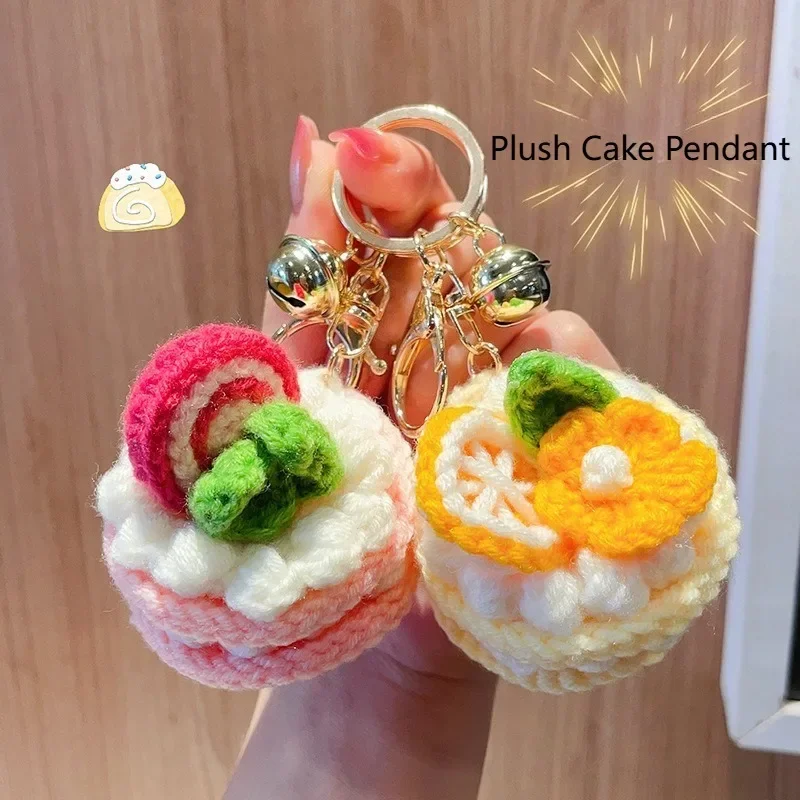 Handmade Crochet Plush Cake Keychain Faux Food Orange Grape Bag Charm Birthday Gift for Friend