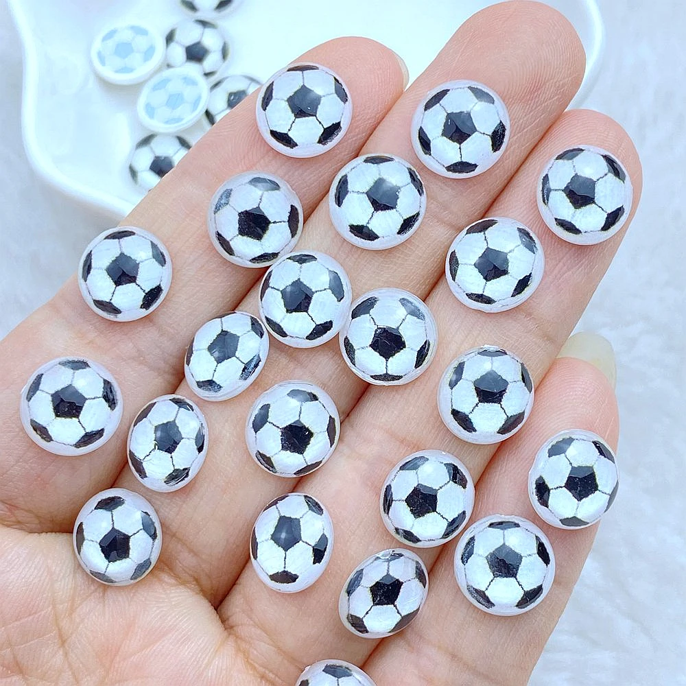 

50Pcs New Cute Resin Mini 10mm Cartoon Football Series Flat Back Manicure Parts Embellishments For Hair Bows Accessories