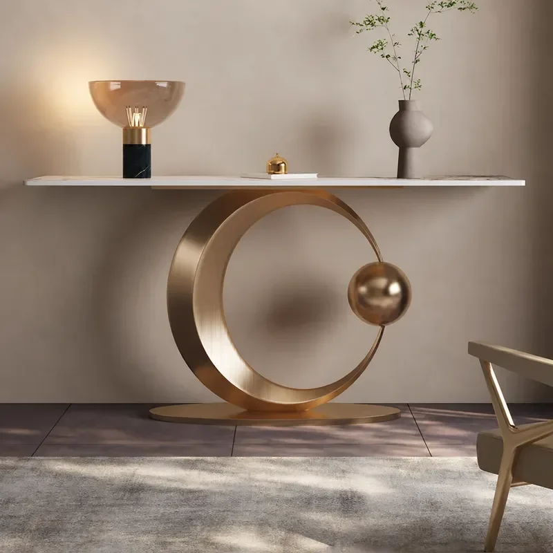 Light Luxury Crescent Moon Style Rock Slab Entryway Table Household Console Table Assembled Wall Mounted Decorative Display