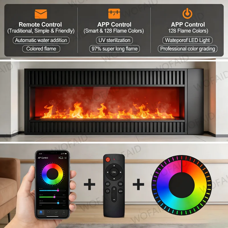80cm Recessed 3D Mist Electric Fireplace,Linear Design,App Control,1-9h Timer, Adjustable Flame Speed,No Heat, Modern Black