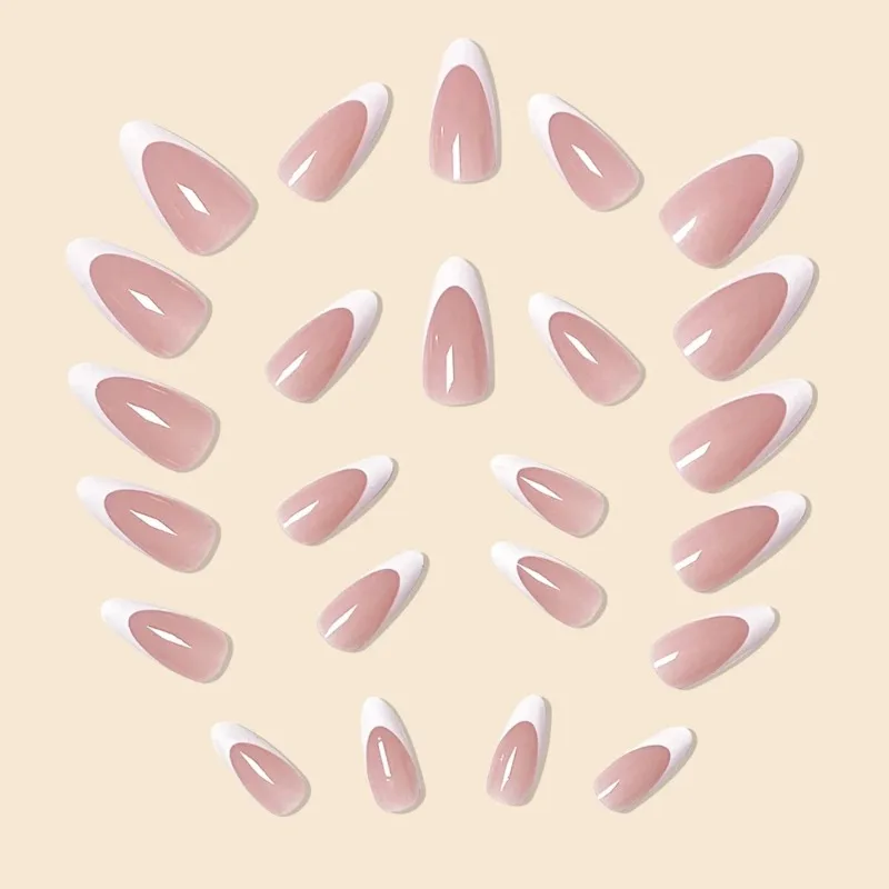 24 Stuks Lange T-vormige Dragen Nagel DIY Nail Art Franse Witte Lijn Naakte Kleur Nail Beauty Charm Sturen Jelly lijm en Wrijven 2030