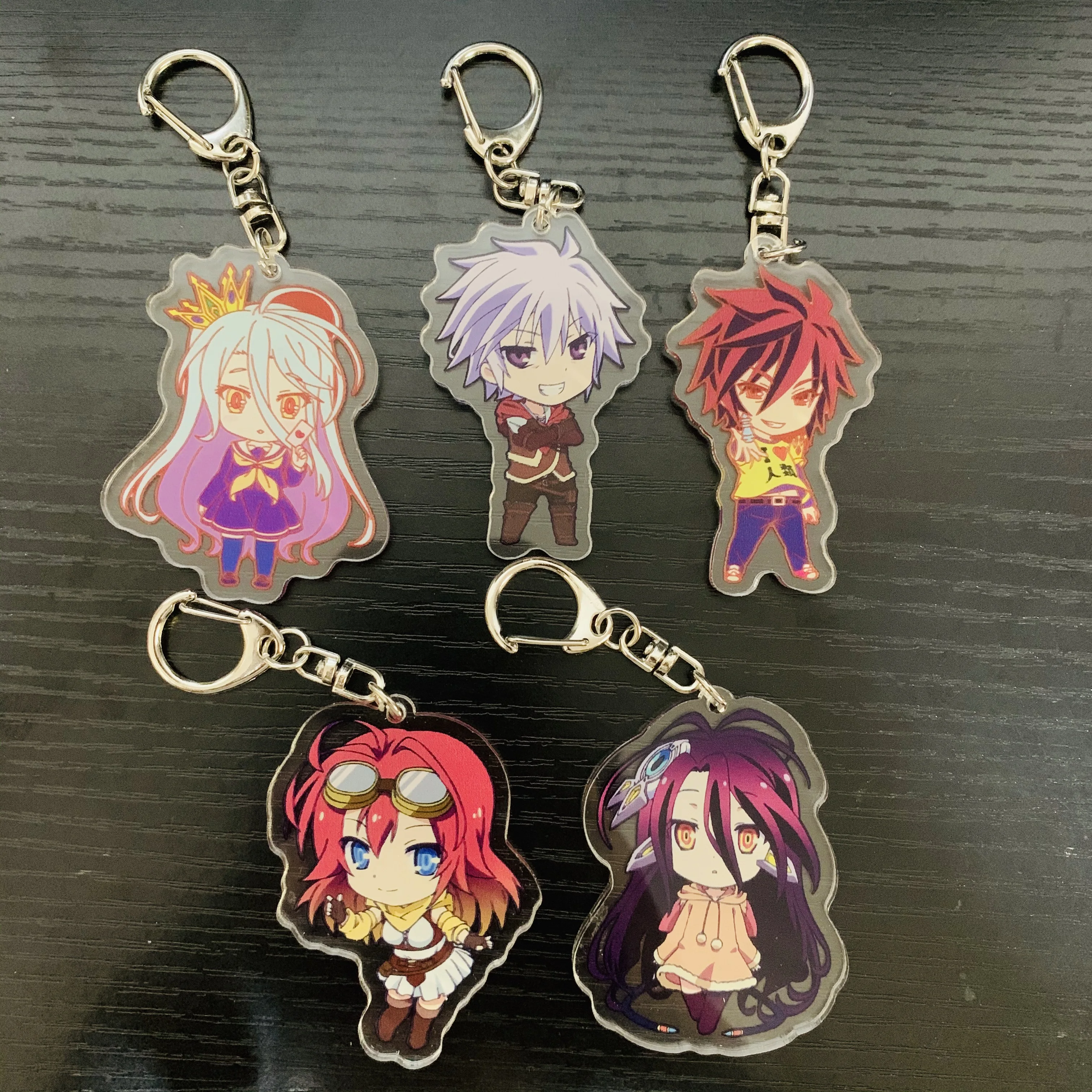 NO GAME NO LIFE Anime Figure Sora Shiro Jibril Cosplay Acrylic Key Chain Kawaii Bag Pendant Accessories Fans Christmas Gifts