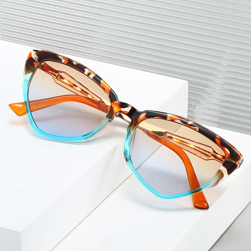 SO & EI Ins شعبية موضة مضلع القط العين الملونة ليوبارد النظارات الشمسية النساء الرجعية التدرج ظلال UV400 تتجه الرجال نظارات شمسية