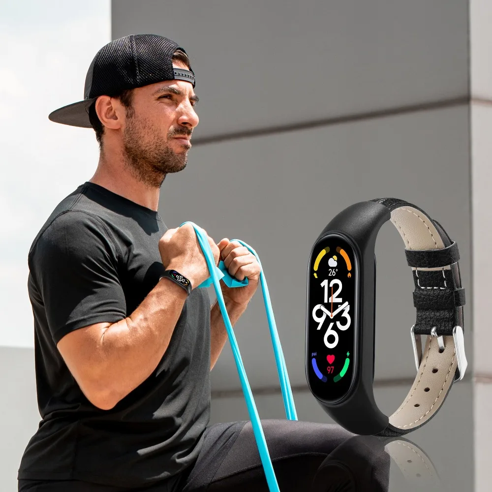 Correa de cuero de repuesto de cuero PU con conectores de Metal, accesorios para correa de reloj, pulsera para Xiaomi Mi Band 7 6 5 4 3