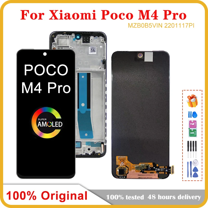 6.43'' Original AMOLED / TFT For Xiaomi POCO M4 Pro 4G LCD Display Touch Screen Digitizer For POCO M4Pro MZB0B5VIN 2201117PG LCD