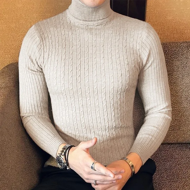 Winter High Neck Thick Warm Sweater Men Turtleneck Brand Mens Sweaters Slim Fit Pullover Men Knitwear Male Double Collar