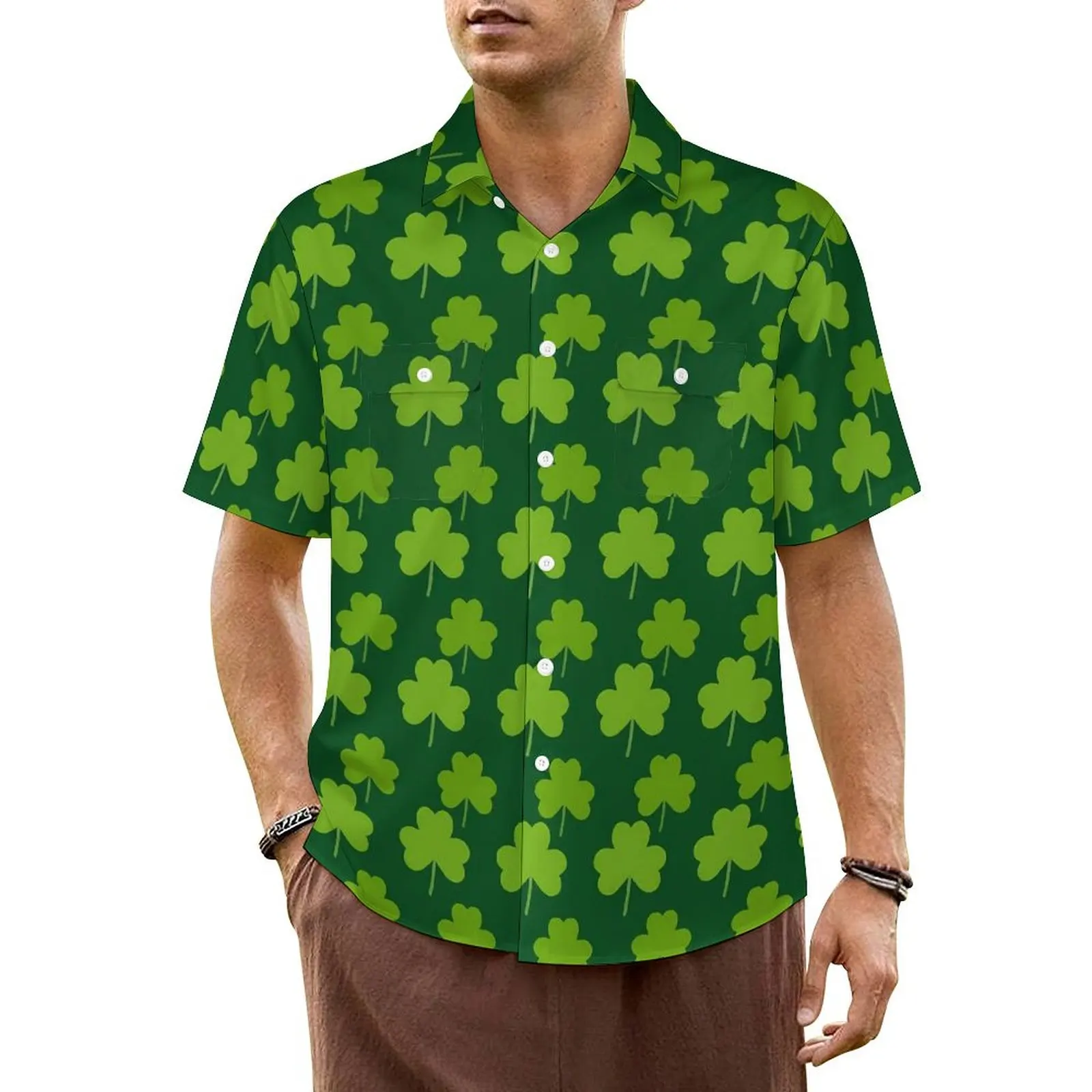 

Shamrock Leaf Beach Shirt Men Saint Patrick's Day Elegant Casual Shirts Summer Short Sleeves Fashion Printed Oversize Blouses