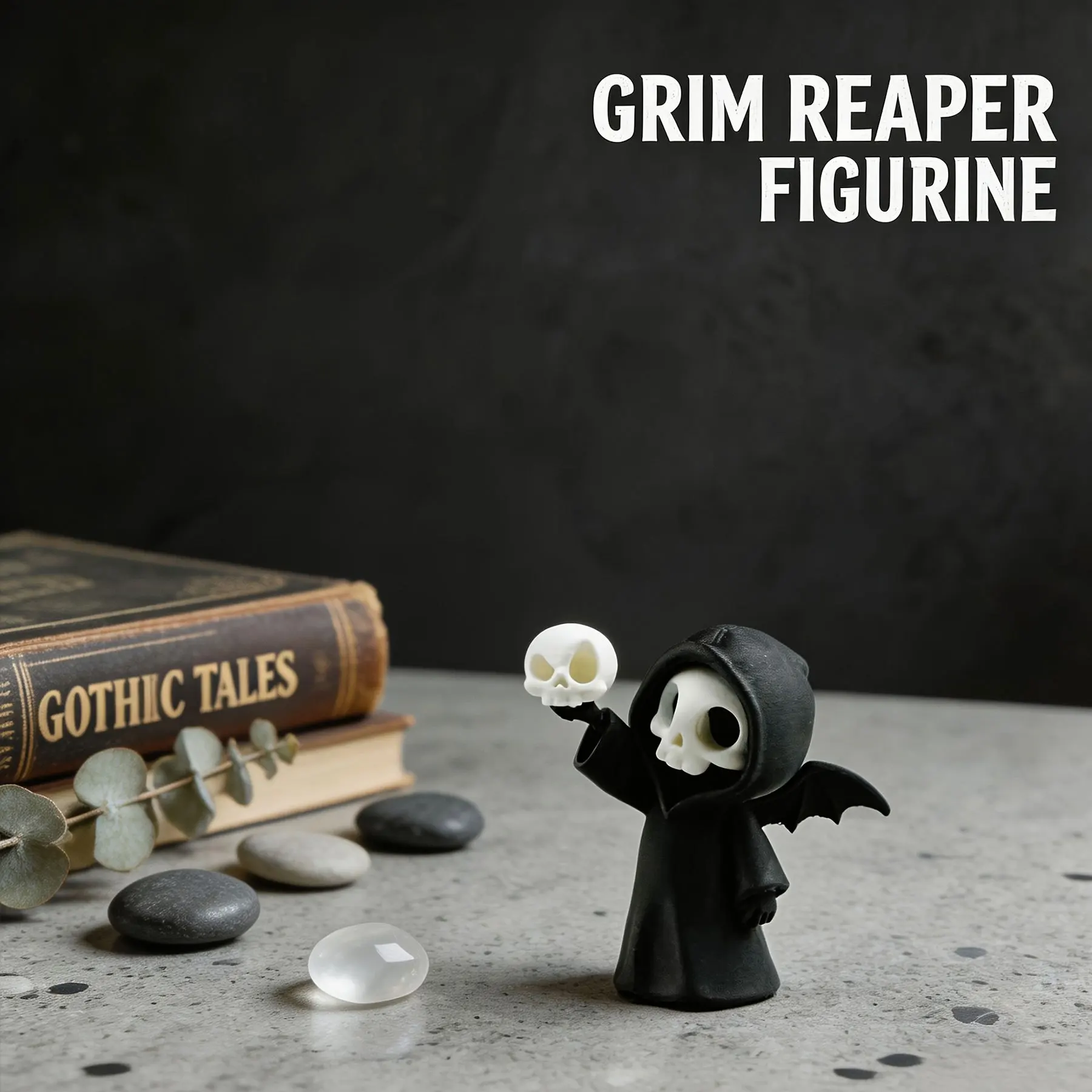 Halloween Grim Reaper Figurine, Cute Skeleton Statue, Gothic Desk Decor, Spooky Small Halloween Ornament, for Halloween Gift