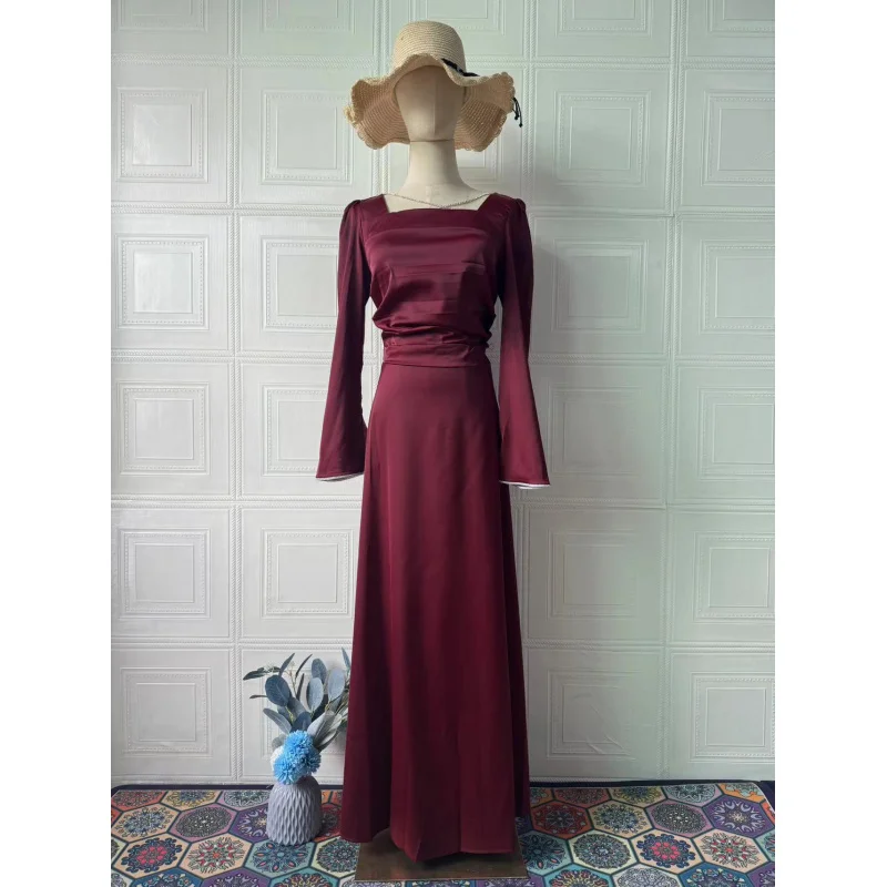 European and American Spring Design Strap Long Sleeve Satin Dress Women