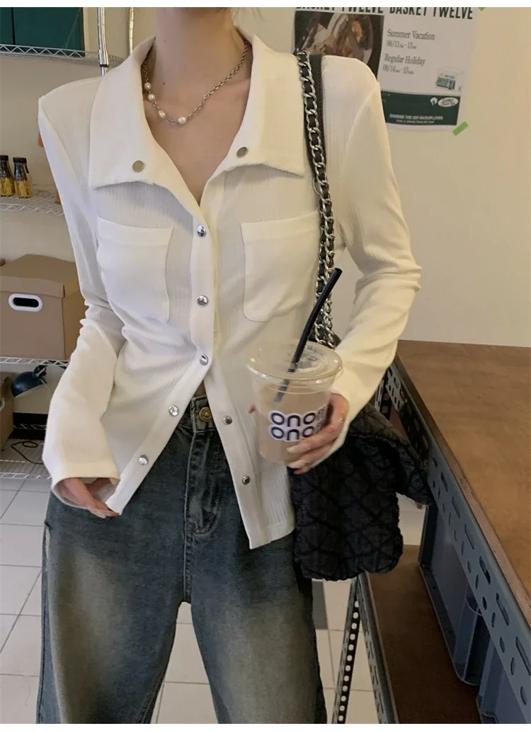 2025 Blusas Mujer De Moda Camicetta casual Donna Couverture Colletto Manica lunga Tunica Camicie Tasca Moda Camicette coreane Y2k Top