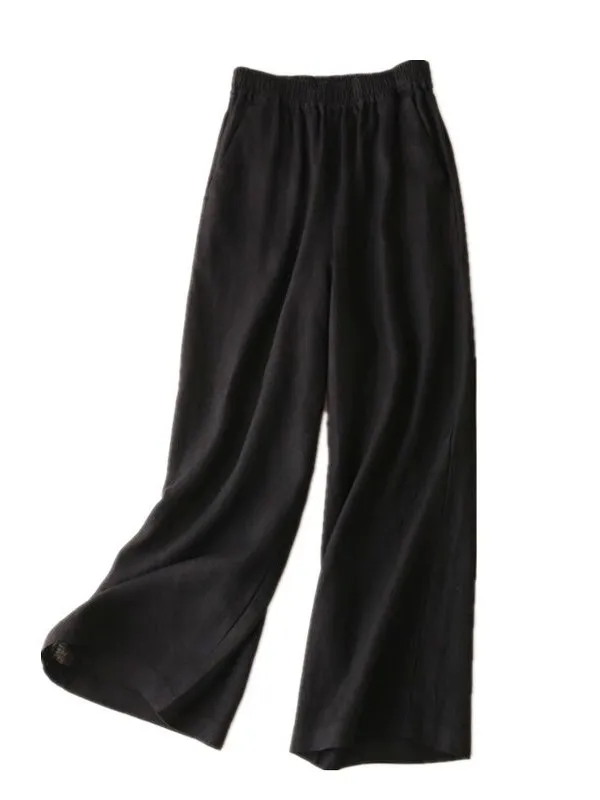 Baumwolle Breite Bein Hosen frauen Farbe Sommer Neue Lose Beiläufige Hosen Koreanische Sle Hohe Taille Neun Punkte Drapieren Lose p...