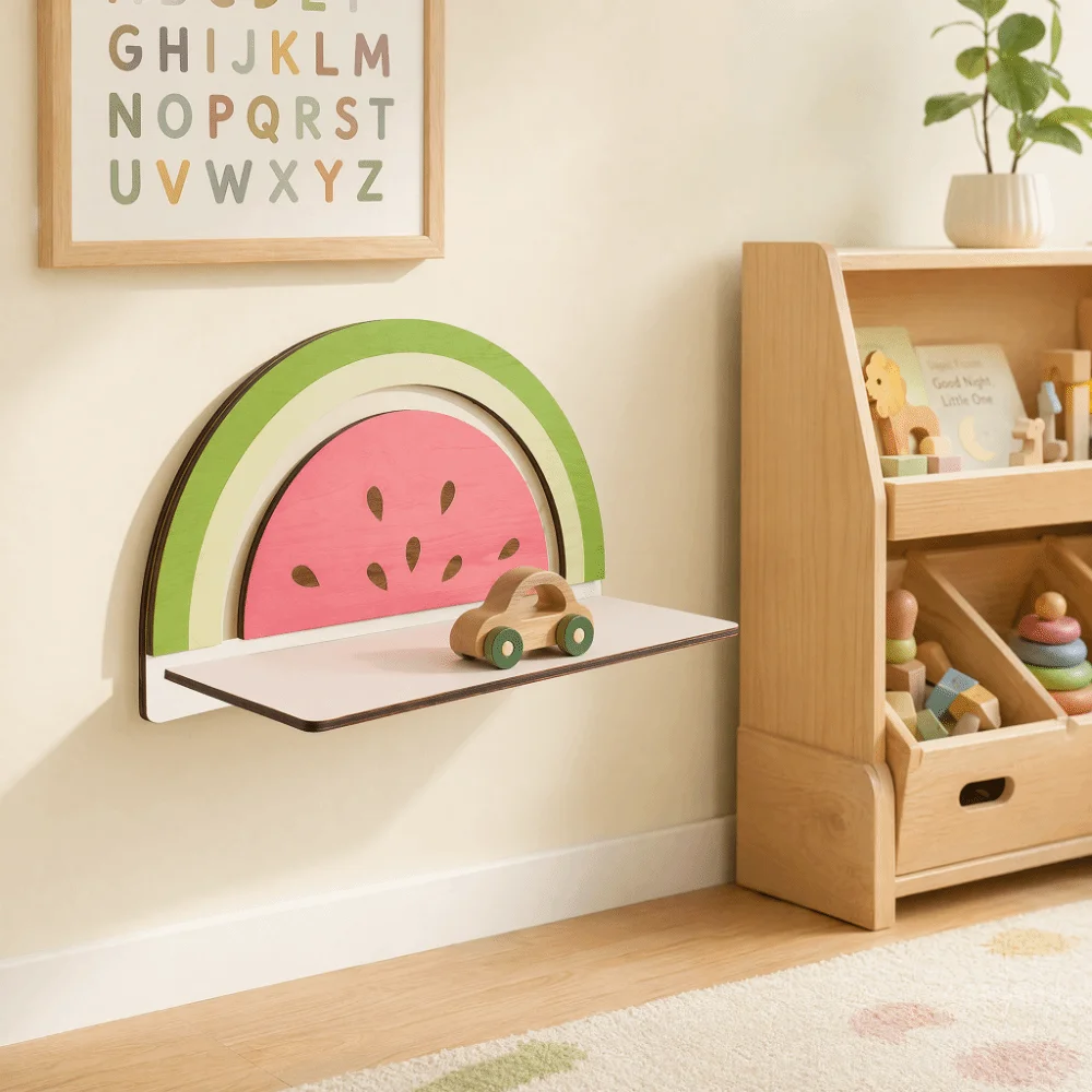 Watermelon Crown Shape Wooden Storage Shelf Rainbow Shape Creative Design Floating Display Rack Fruit Crown Shape