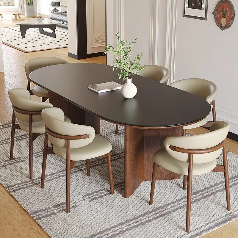 Picture 3: Mid-century luxury modern oval solid wood dining table and chair set